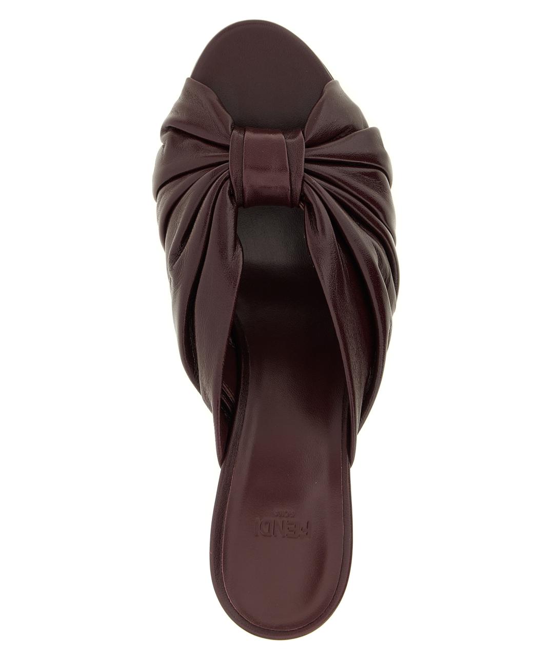 FENDI Бордовые кожаные мюли, фото 4