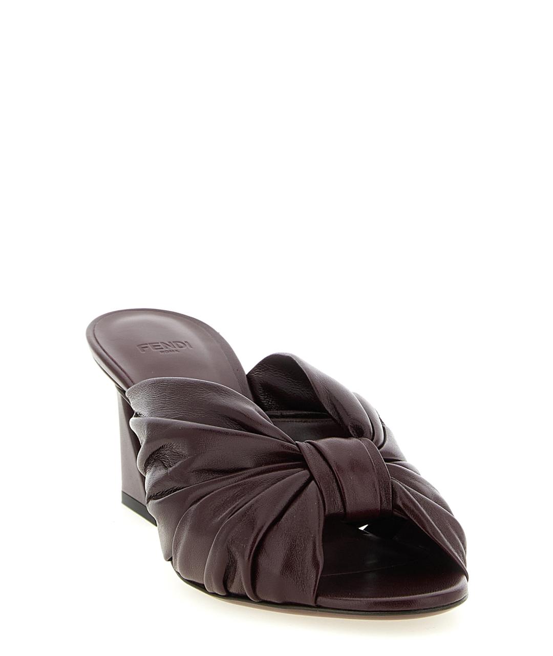 FENDI Бордовые кожаные мюли, фото 2