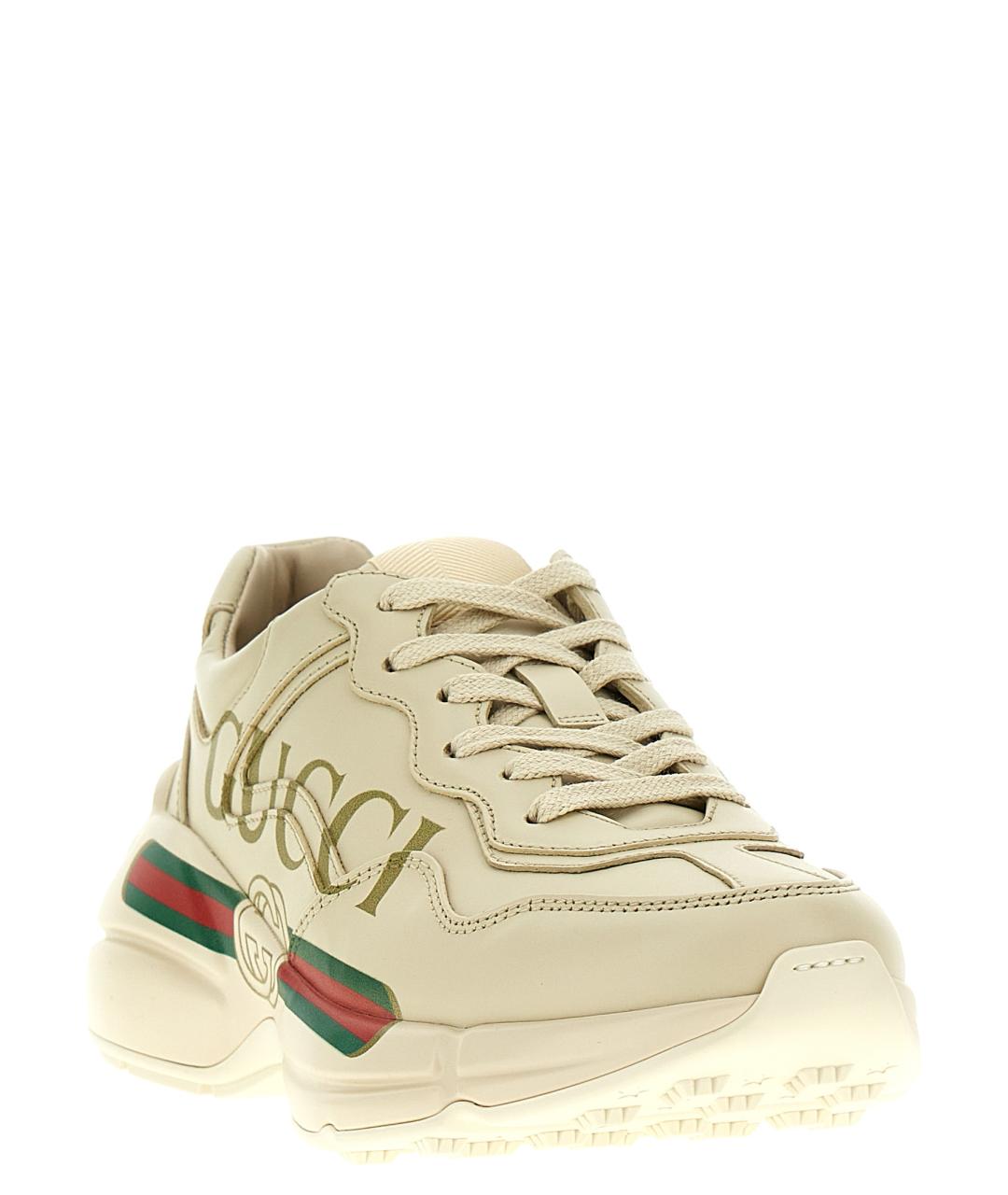GUCCI Бежевые кожаные кроссовки, фото 2