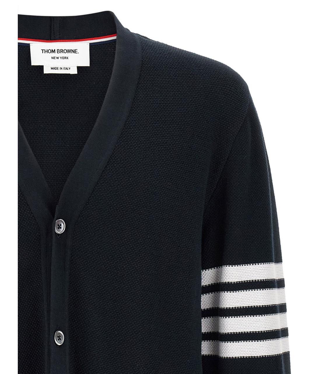 THOM BROWNE Темно-синий хлопковый кардиган, фото 3