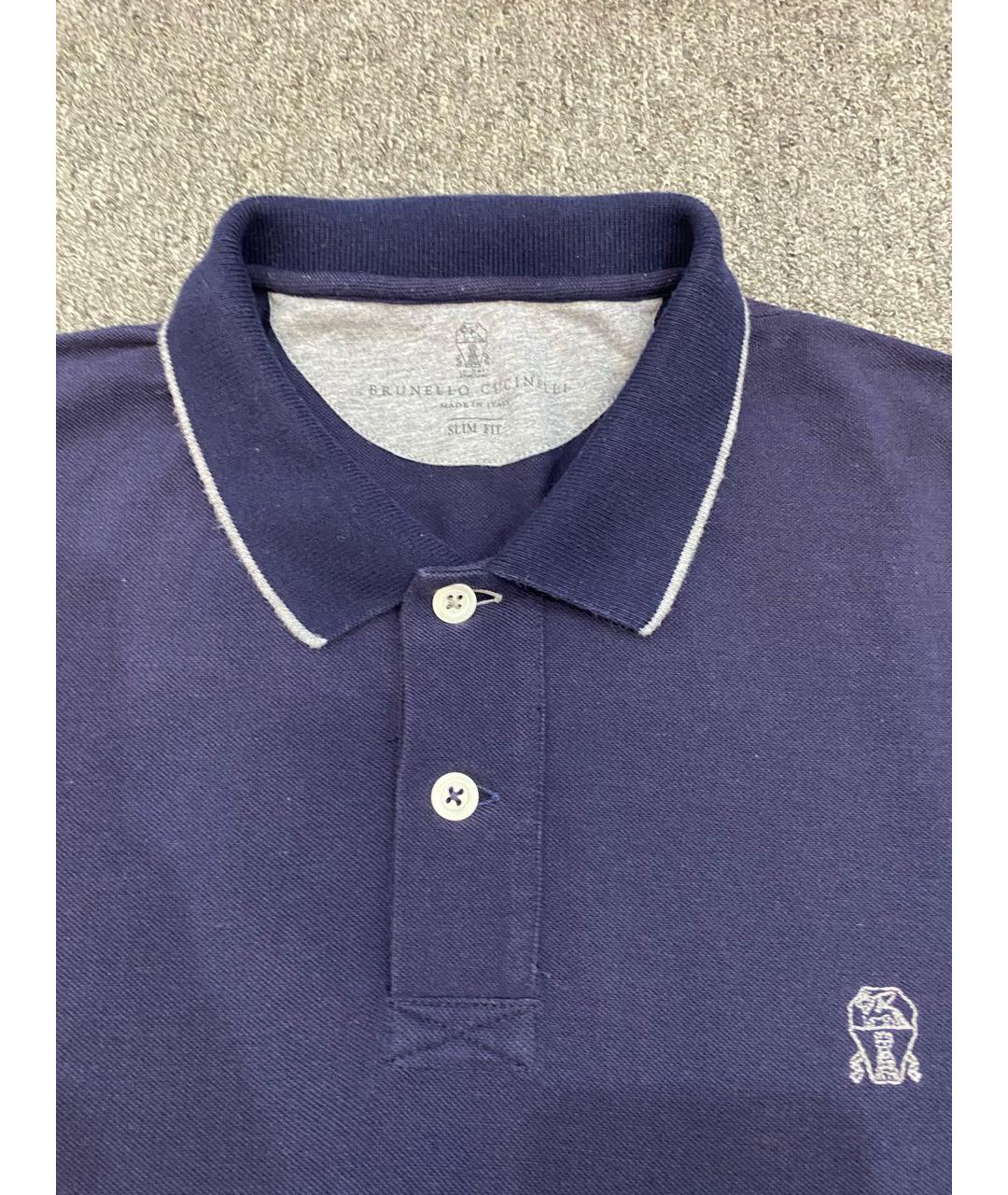 BRUNELLO CUCINELLI Темно-синее хлопковое поло с коротким рукавом, фото 3