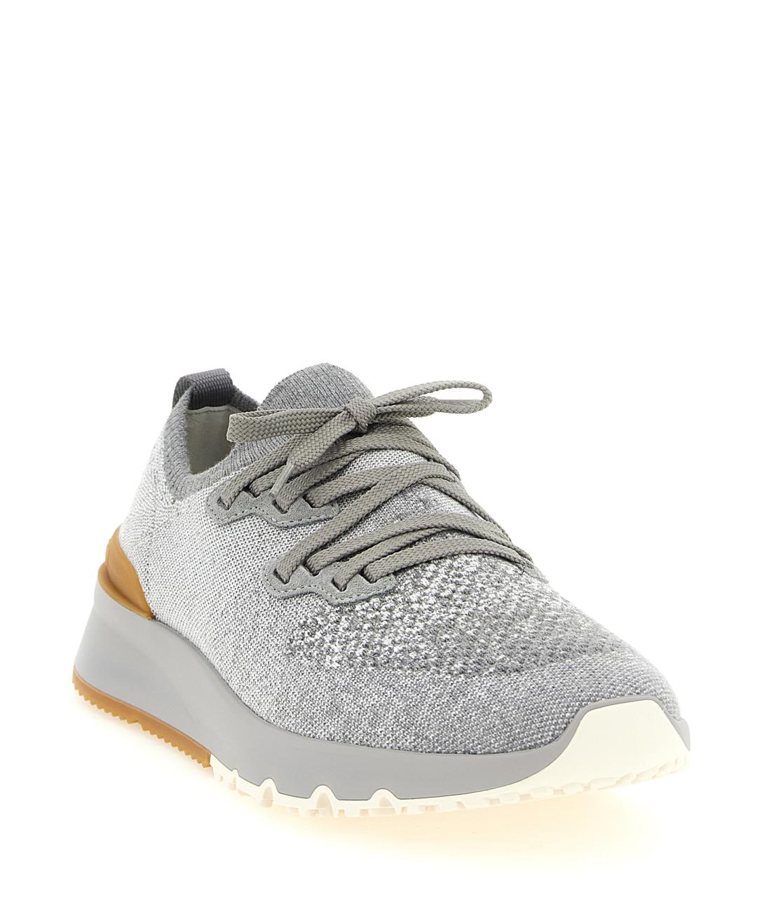 BRUNELLO CUCINELLI Серые текстильные низкие кроссовки / кеды, фото 2