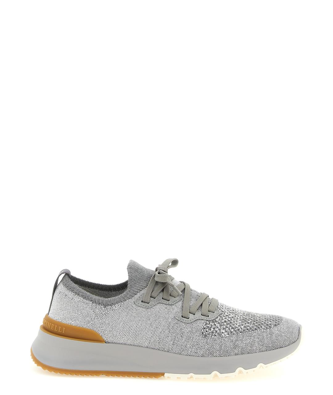 BRUNELLO CUCINELLI Серые текстильные низкие кроссовки / кеды, фото 1