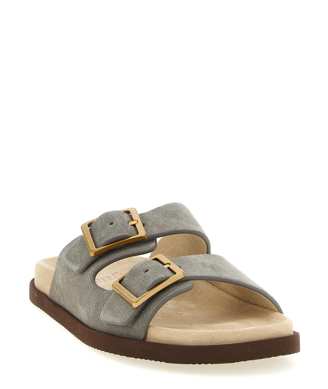 BRUNELLO CUCINELLI Серые замшевые шлепанцы, фото 2