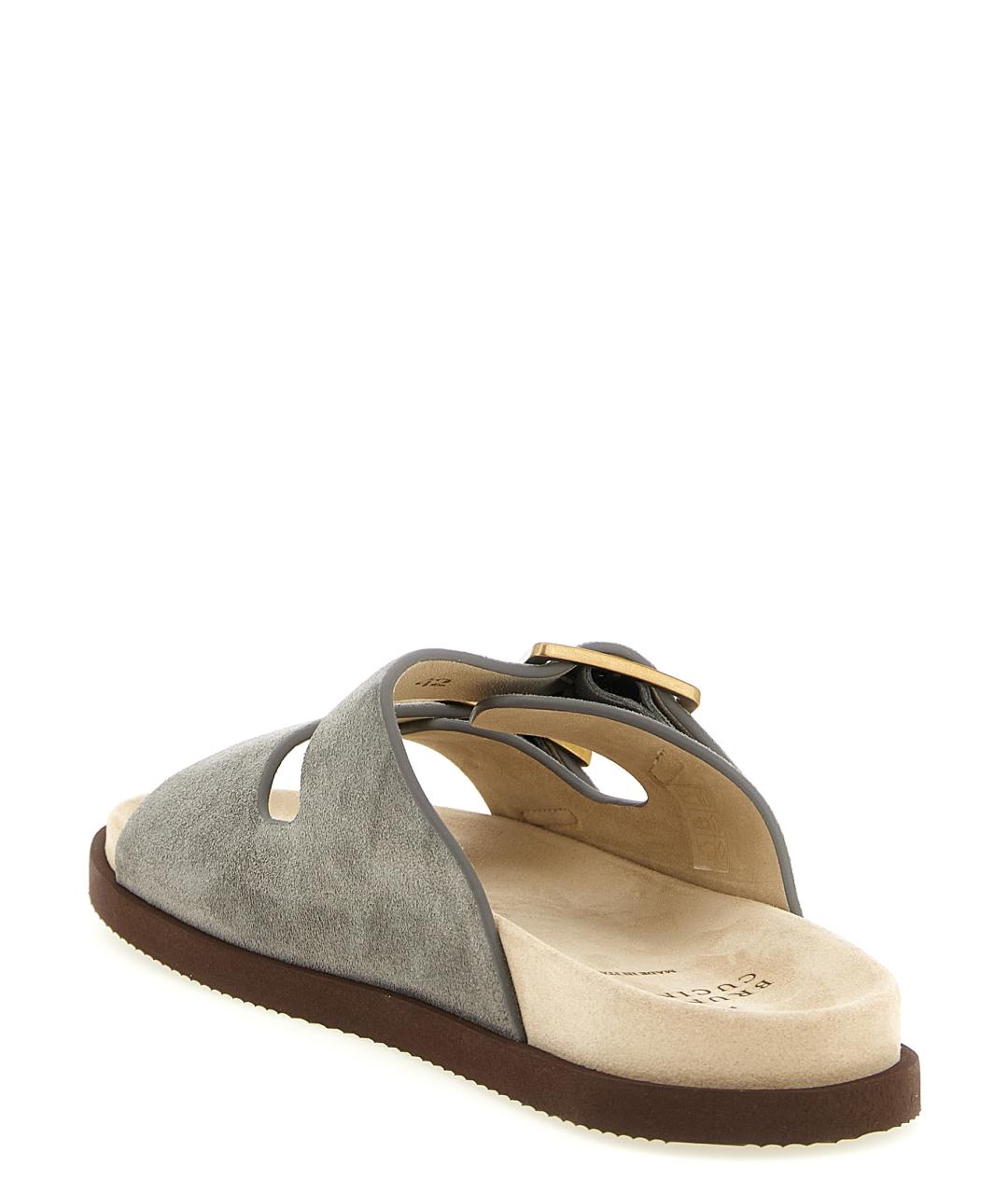 BRUNELLO CUCINELLI Серые замшевые шлепанцы, фото 3