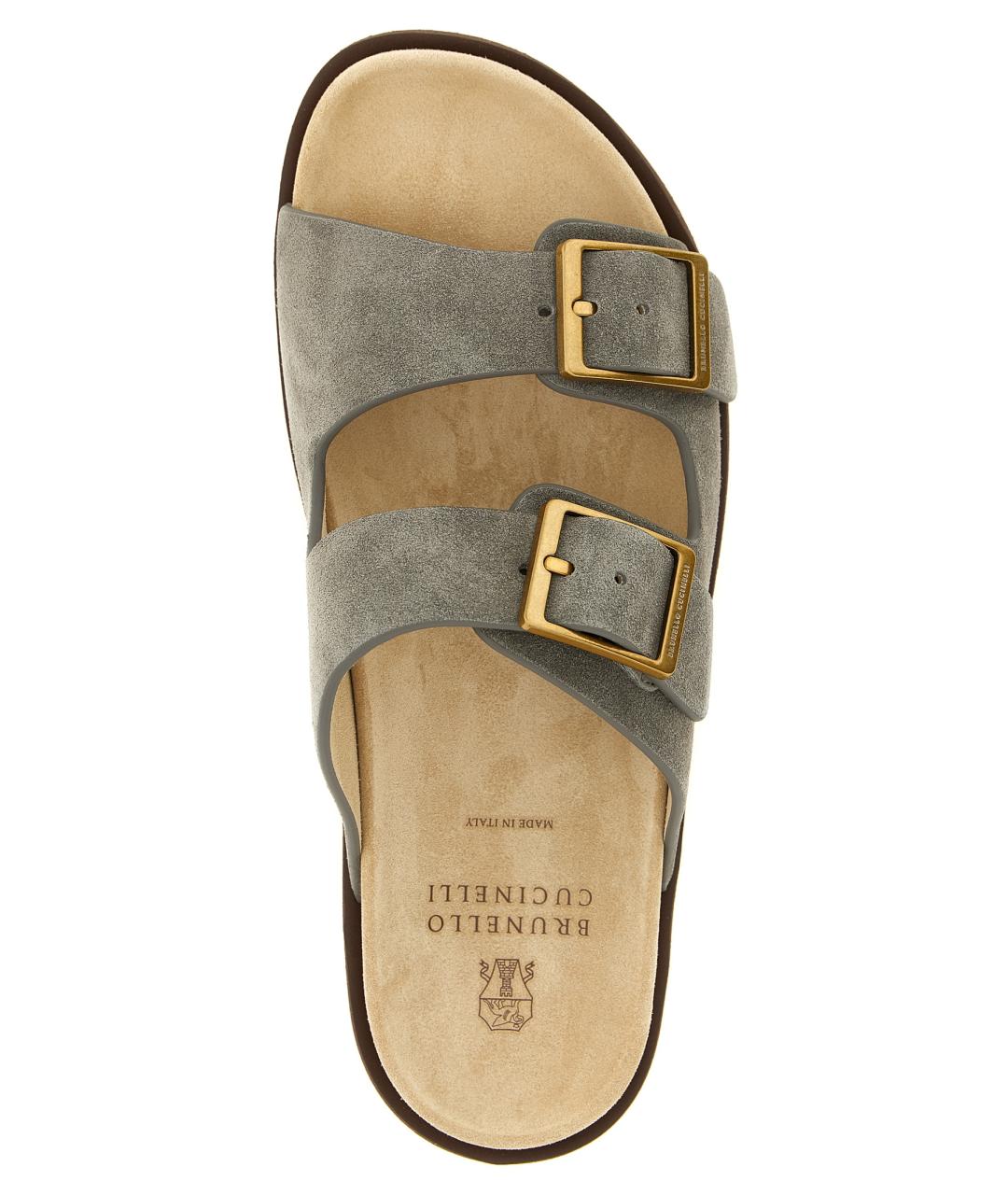 BRUNELLO CUCINELLI Серые замшевые шлепанцы, фото 4