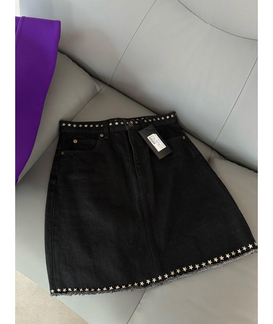SAINT LAURENT Черная хлопковая юбка мини, фото 2