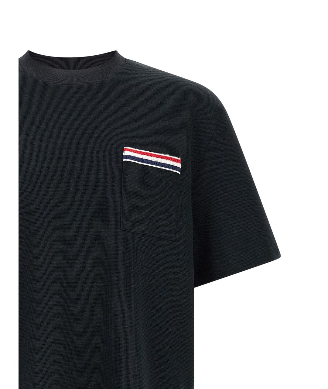 THOM BROWNE Темно-синяя хлопковая футболка, фото 3
