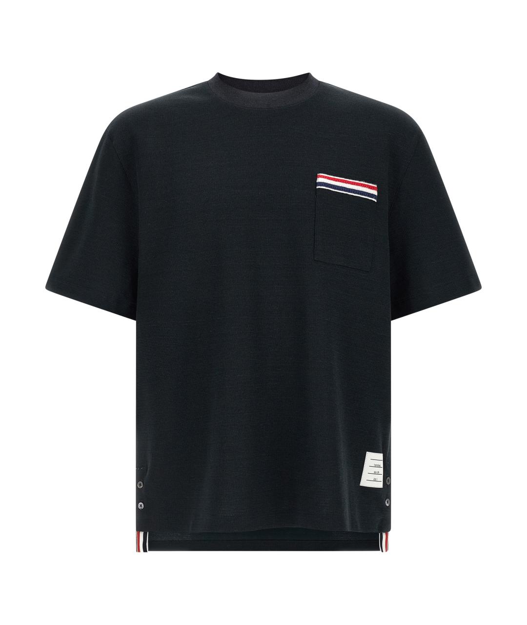 THOM BROWNE Темно-синяя хлопковая футболка, фото 1