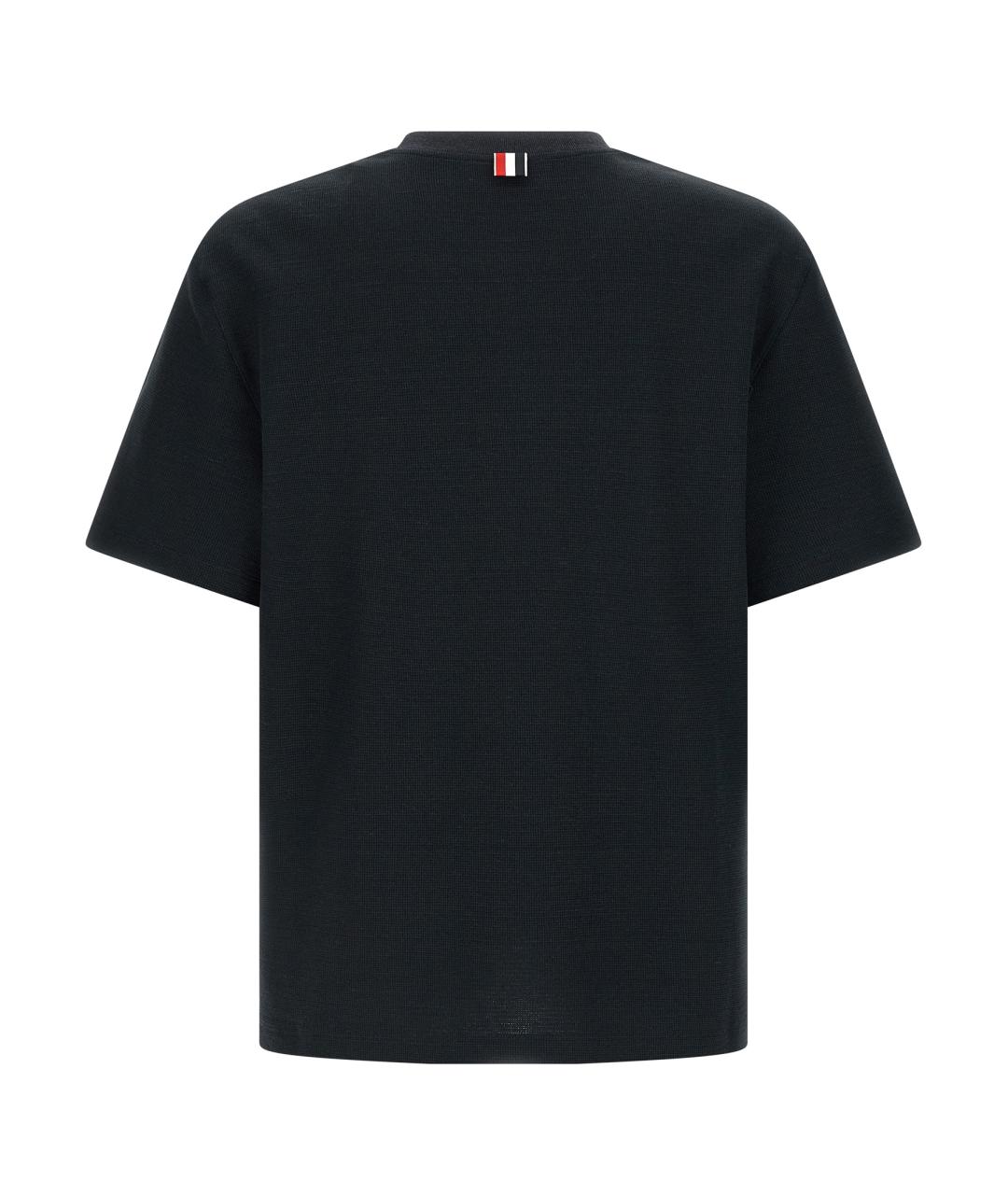 THOM BROWNE Темно-синяя хлопковая футболка, фото 2
