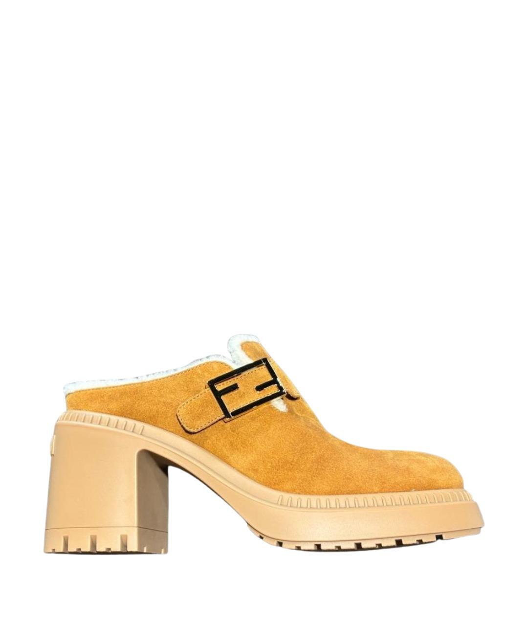 FENDI Коричневые кожаные сабо, фото 1