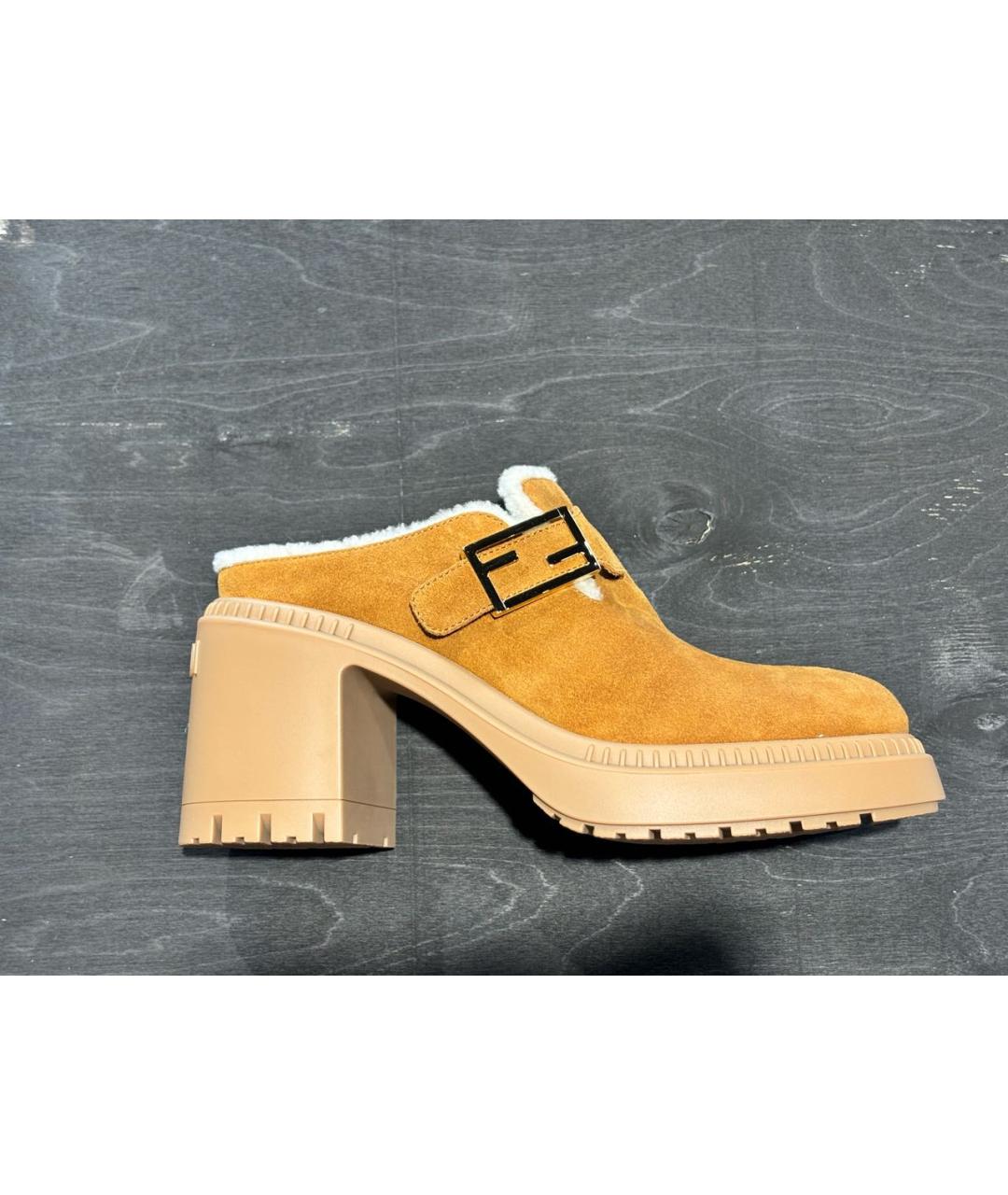 FENDI Коричневые кожаные сабо, фото 6