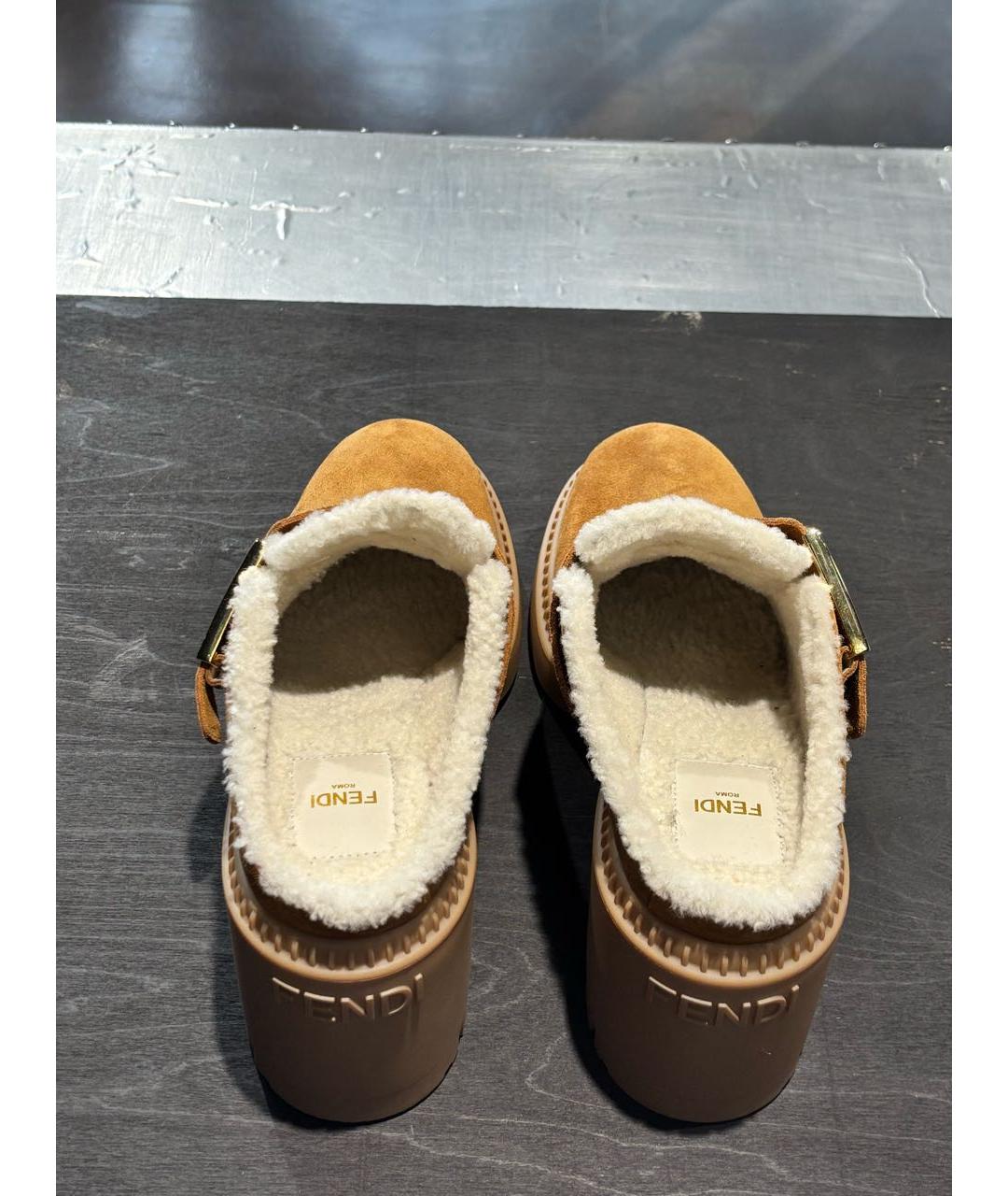 FENDI Коричневые кожаные сабо, фото 4