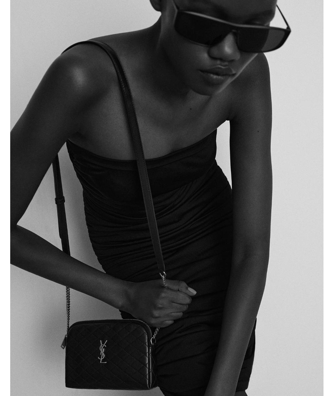 SAINT LAURENT Черная кожаная сумка через плечо, фото 2