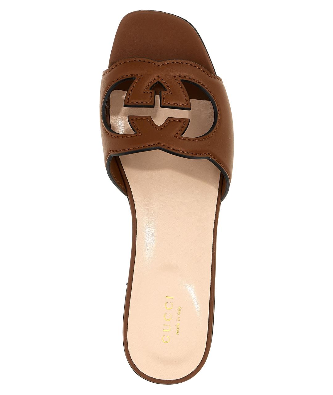 GUCCI Коричневые кожаные шлепанцы, фото 4