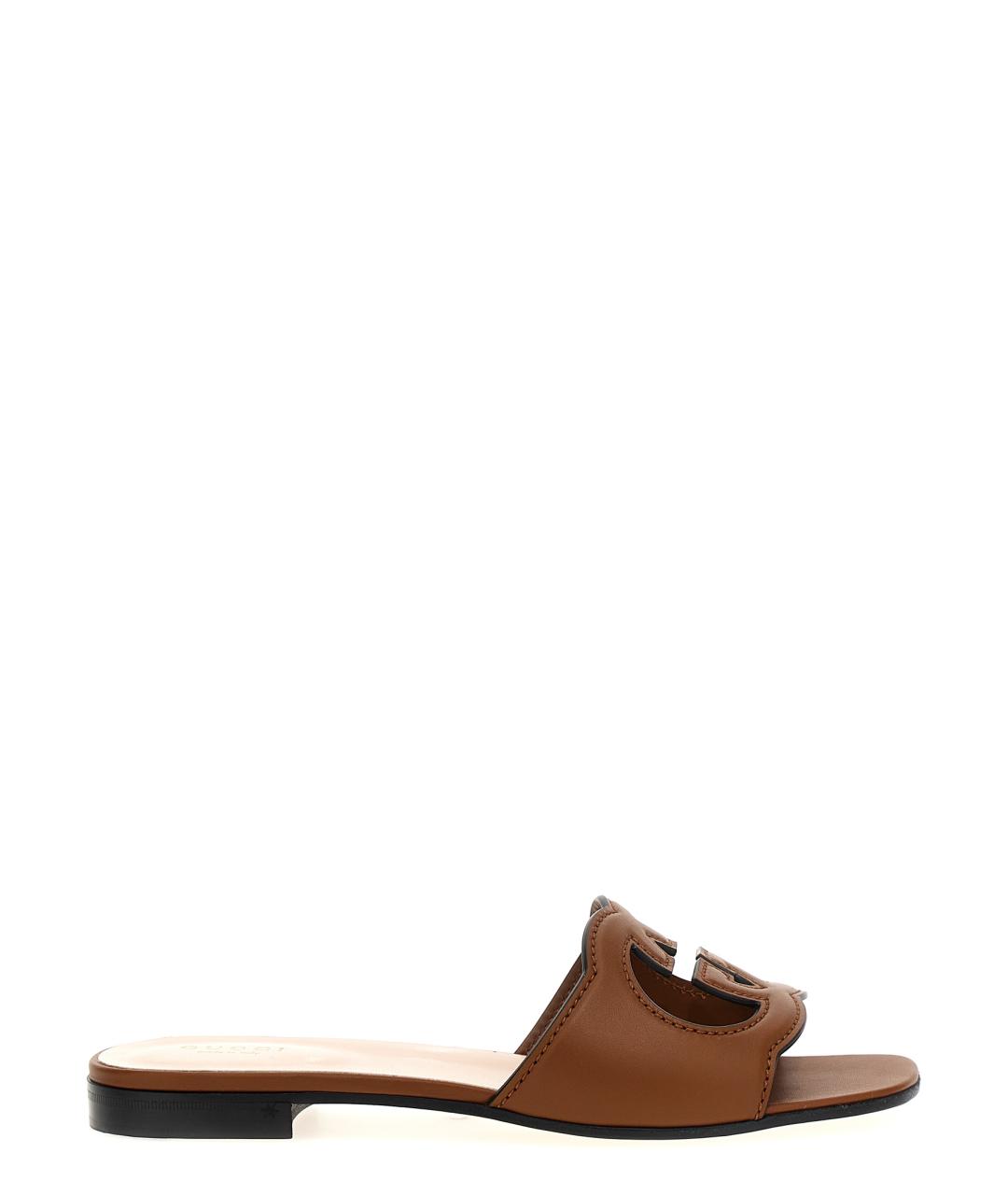 GUCCI Коричневые кожаные шлепанцы, фото 1