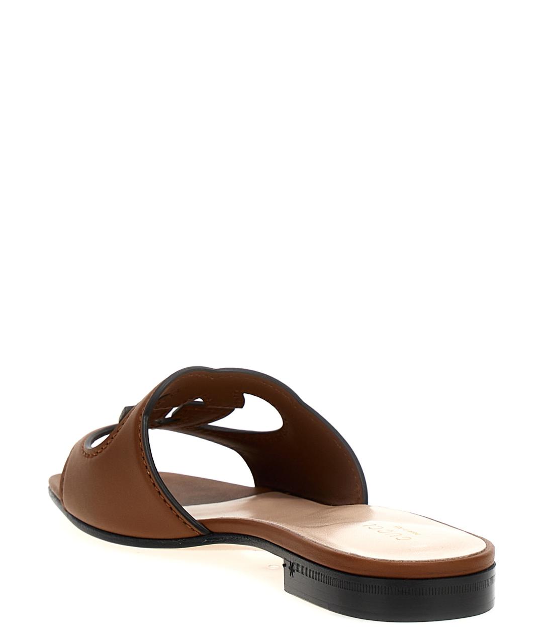 GUCCI Коричневые кожаные шлепанцы, фото 3