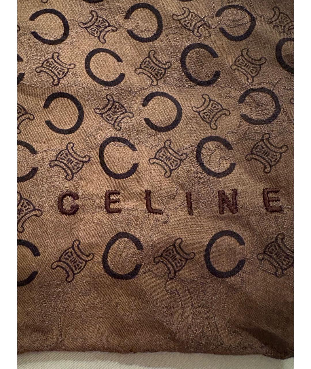 CELINE Коричневый шелковый платок, фото 2