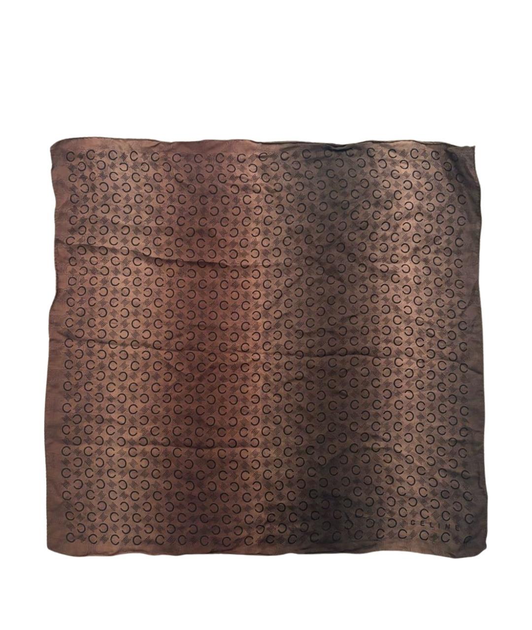 CELINE Коричневый шелковый платок, фото 1
