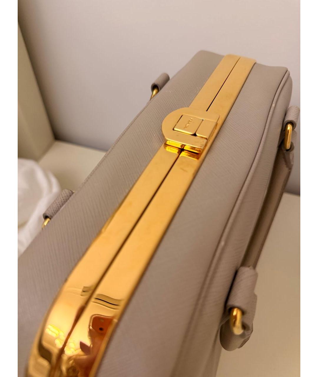 PRADA Бежевая кожаная сумка с короткими ручками, фото 5