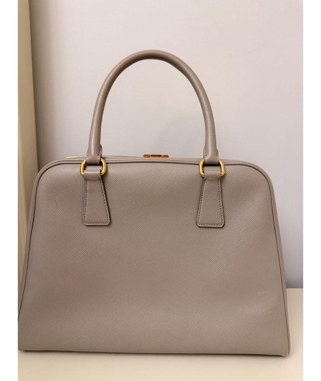 PRADA Бежевая кожаная сумка с короткими ручками, фото 3