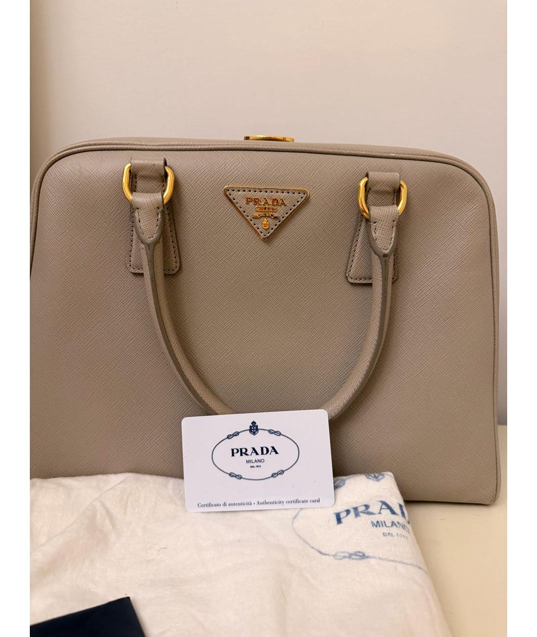 PRADA Бежевая кожаная сумка с короткими ручками, фото 6