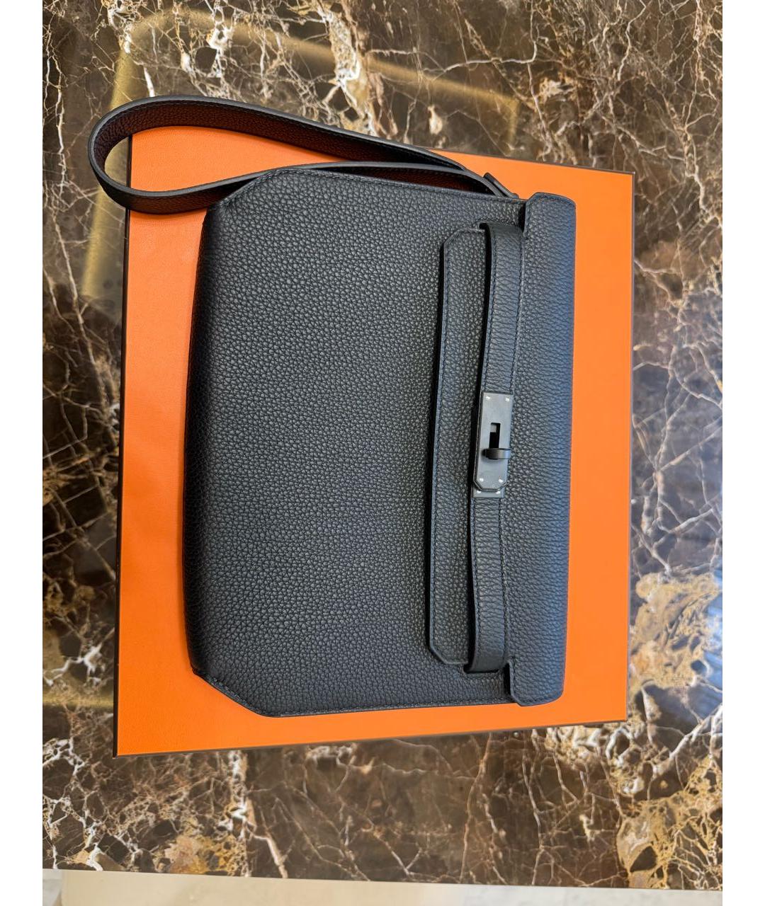 HERMES Черная кожаная барсетка, фото 2