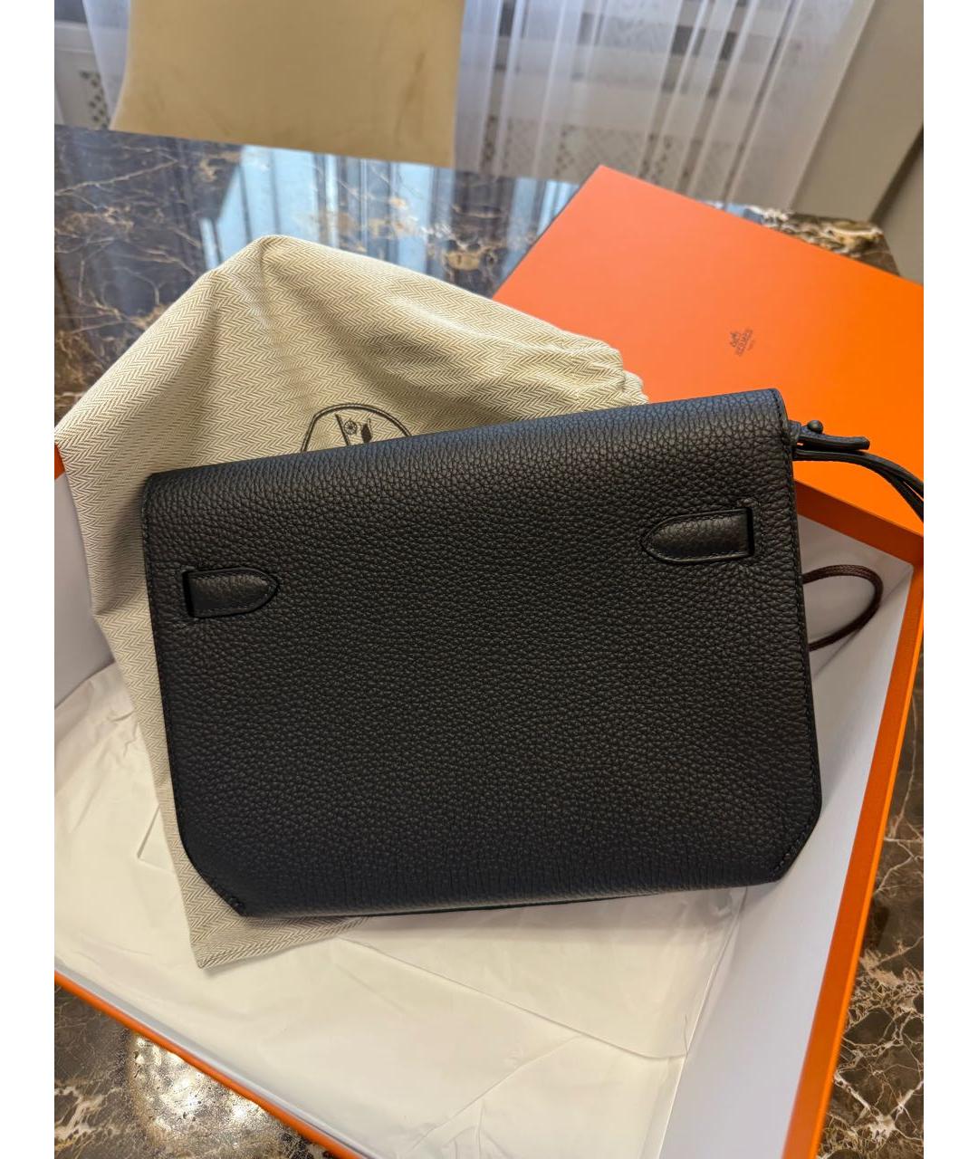 HERMES Черная кожаная барсетка, фото 3