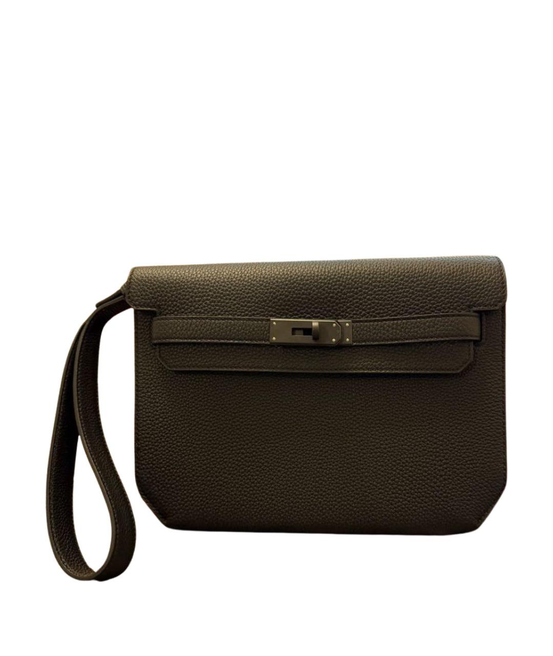 HERMES Черная кожаная барсетка, фото 1