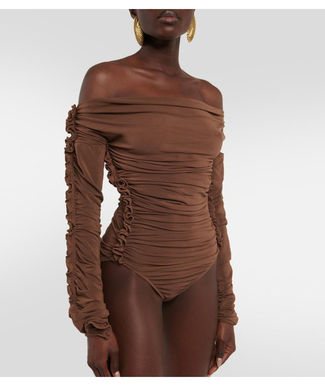 SAINT LAURENT Коричневое вискозное боди, фото 7