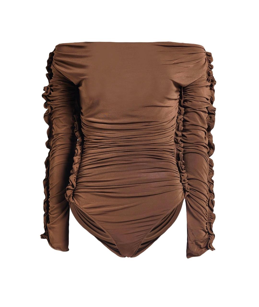 SAINT LAURENT Коричневое вискозное боди, фото 10