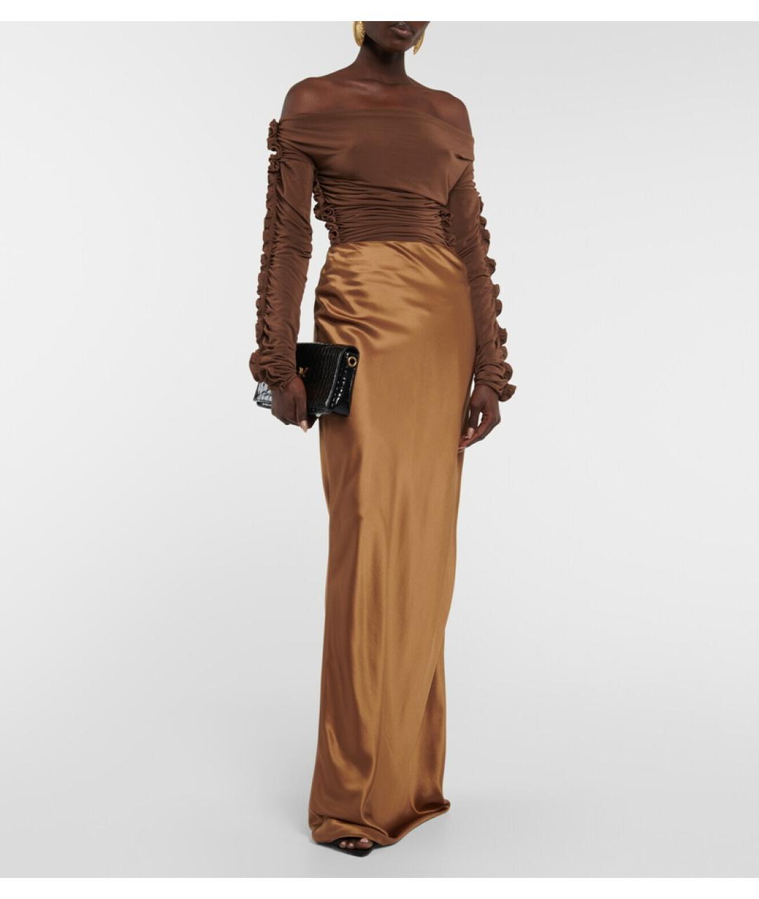 SAINT LAURENT Коричневое вискозное боди, фото 9