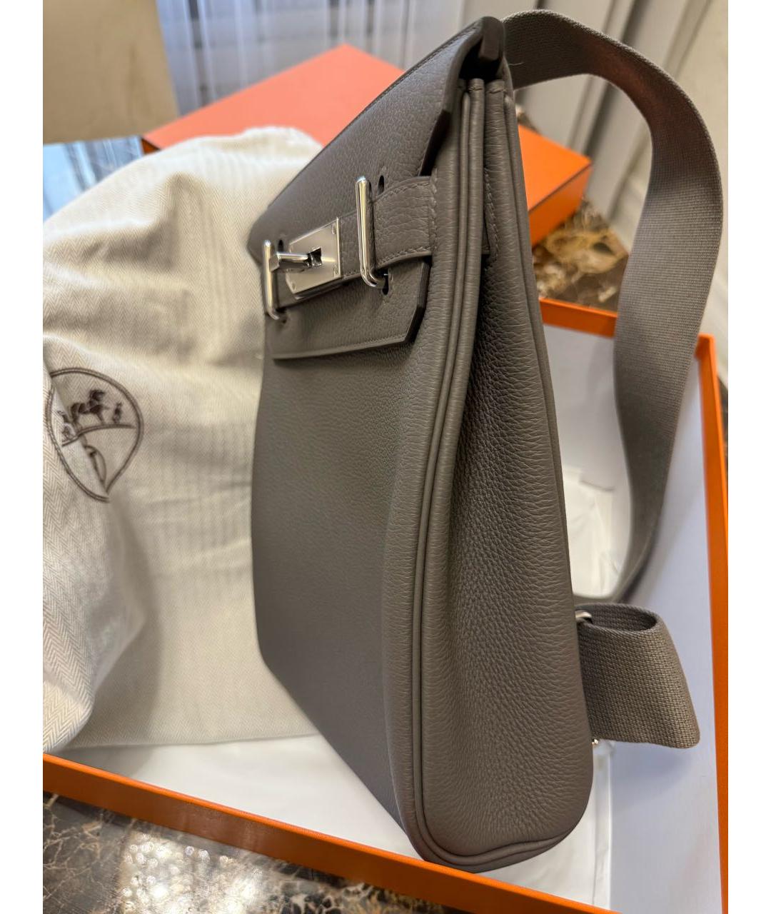 HERMES Серая кожаная сумка на плечо, фото 2
