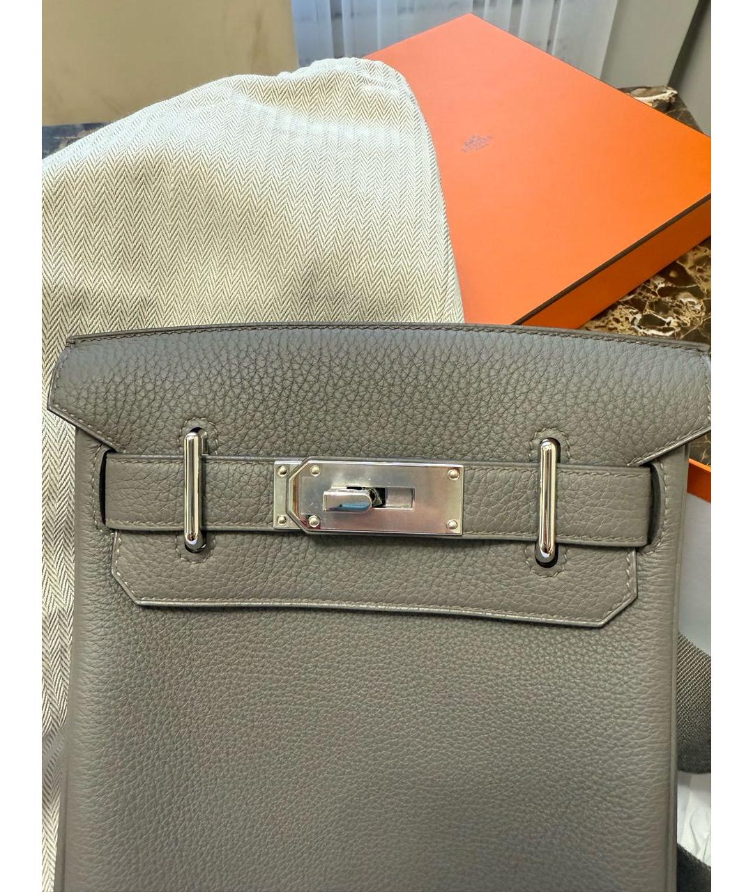 HERMES Серая кожаная сумка на плечо, фото 4