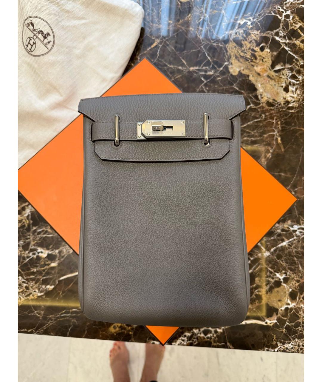 HERMES Серая кожаная сумка на плечо, фото 5
