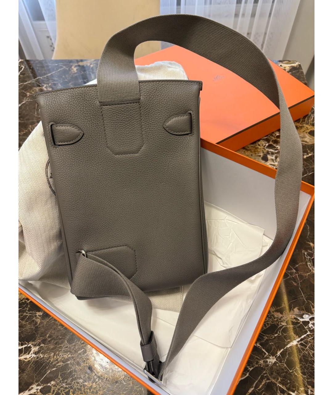 HERMES Серая кожаная сумка на плечо, фото 3
