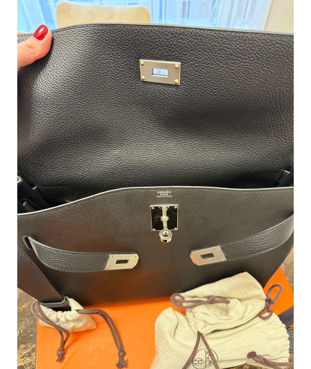 HERMES Черная кожаная сумка на плечо, фото 4
