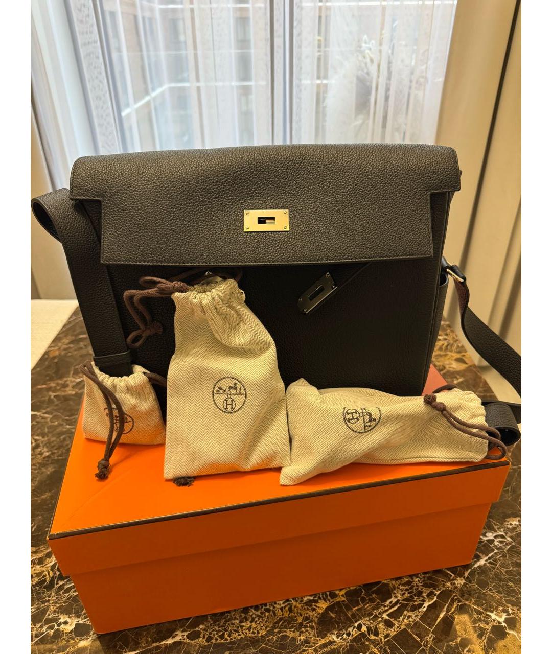 HERMES Черная кожаная сумка на плечо, фото 3