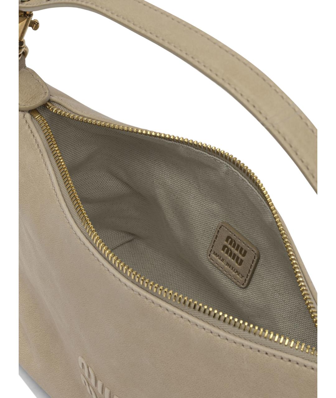 MIU MIU Бежевая кожаная сумка через плечо, фото 5