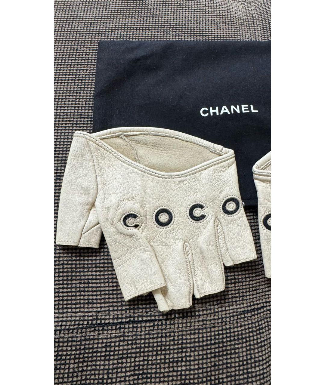 CHANEL Белые кожаные митенки, фото 8
