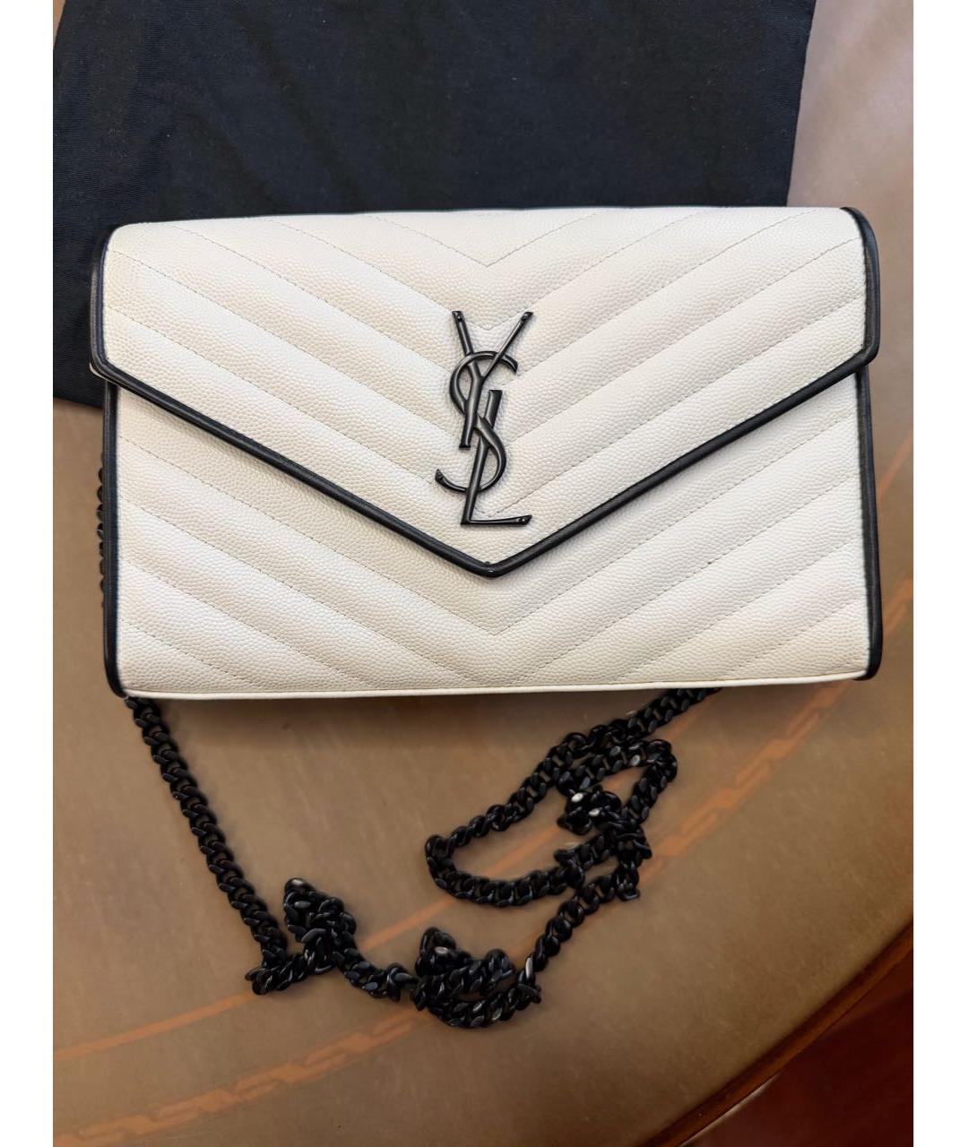 SAINT LAURENT Белая кожаная сумка через плечо, фото 6