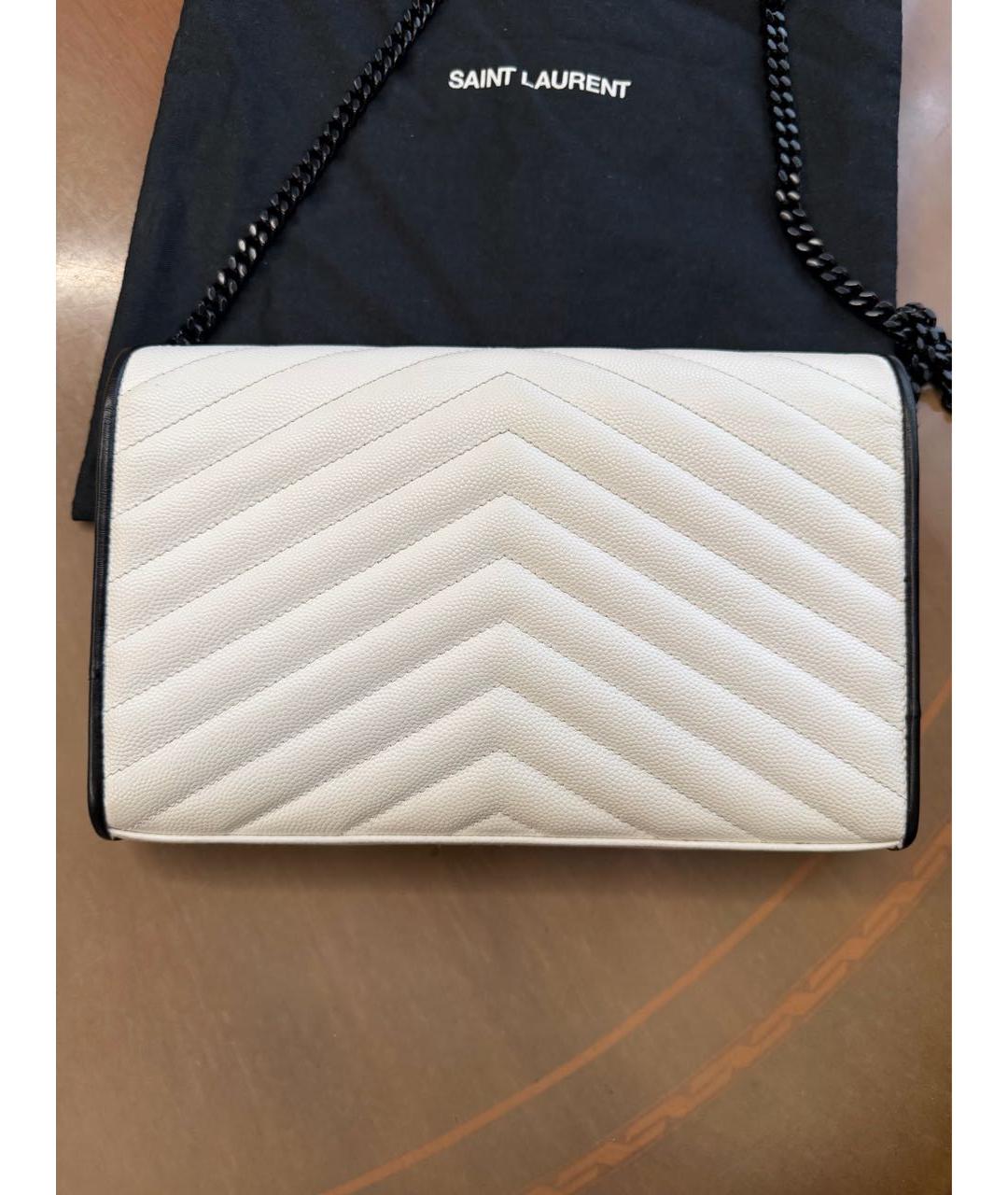 SAINT LAURENT Белая кожаная сумка через плечо, фото 3