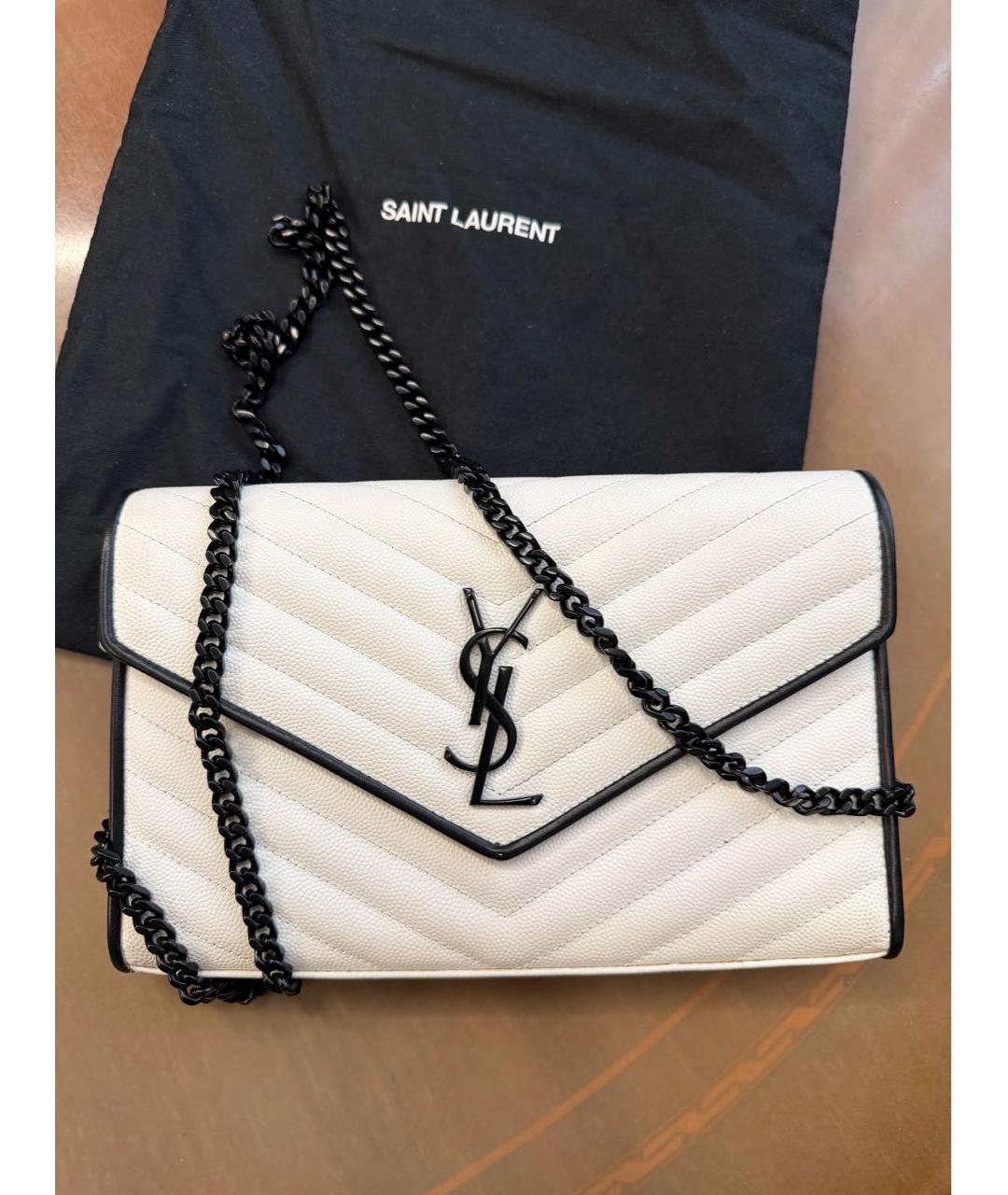 SAINT LAURENT Белая кожаная сумка через плечо, фото 2