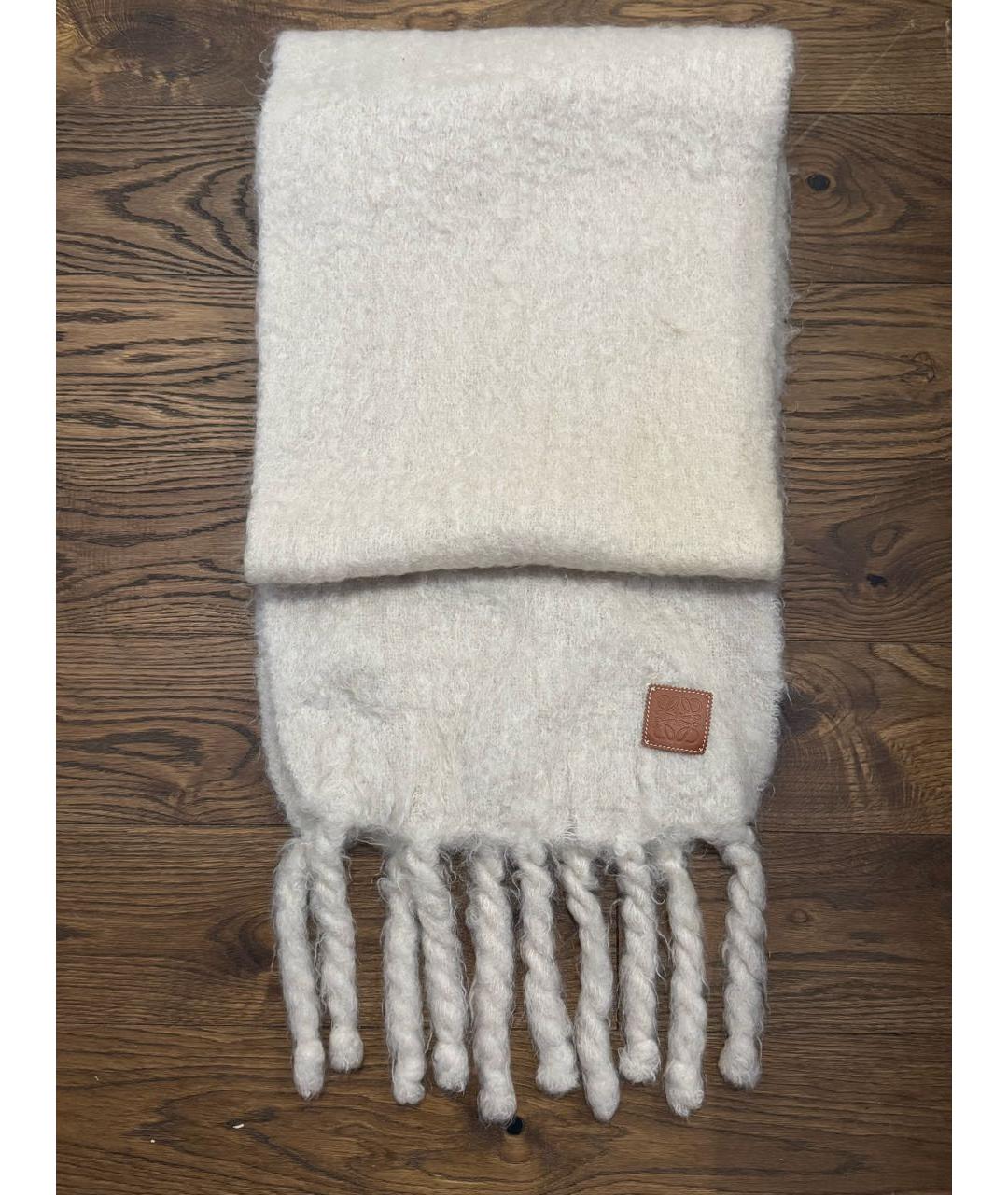 LOEWE Белый шерстяной шарф, фото 7