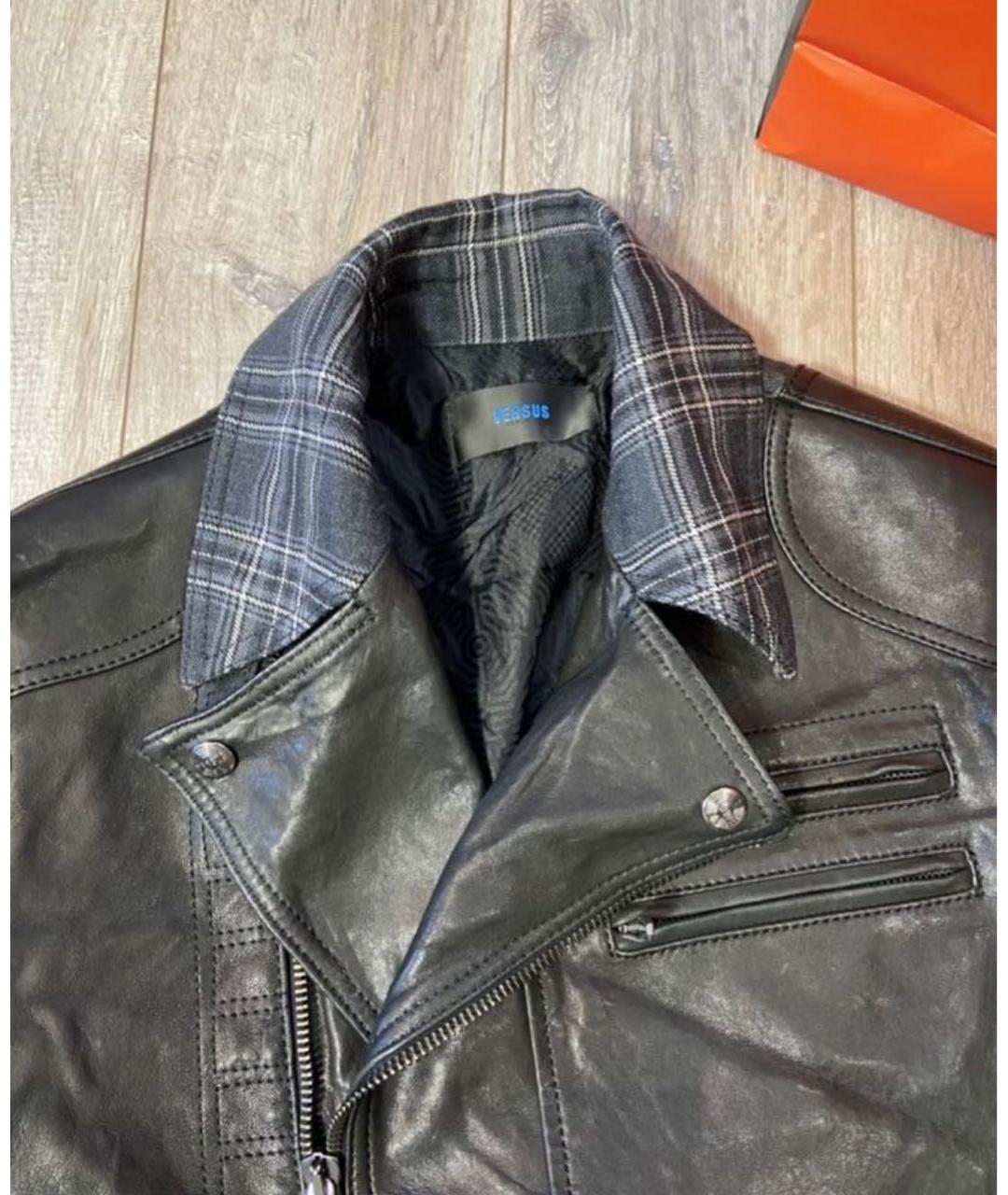 VERSACE Черная кожаная куртка, фото 3