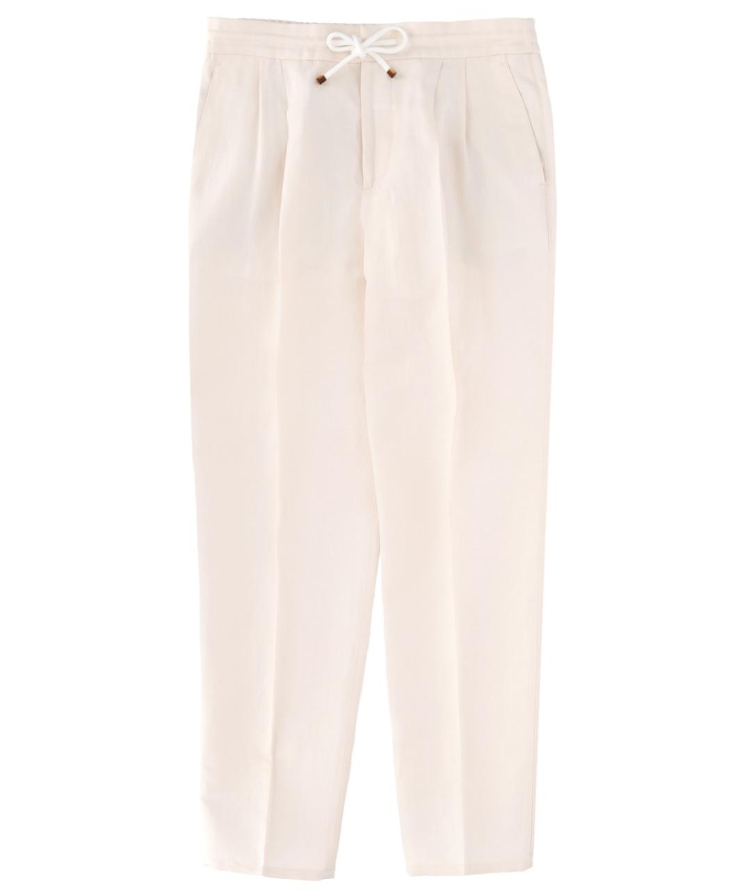 BRUNELLO CUCINELLI Бежевые льняные повседневные брюки, фото 1