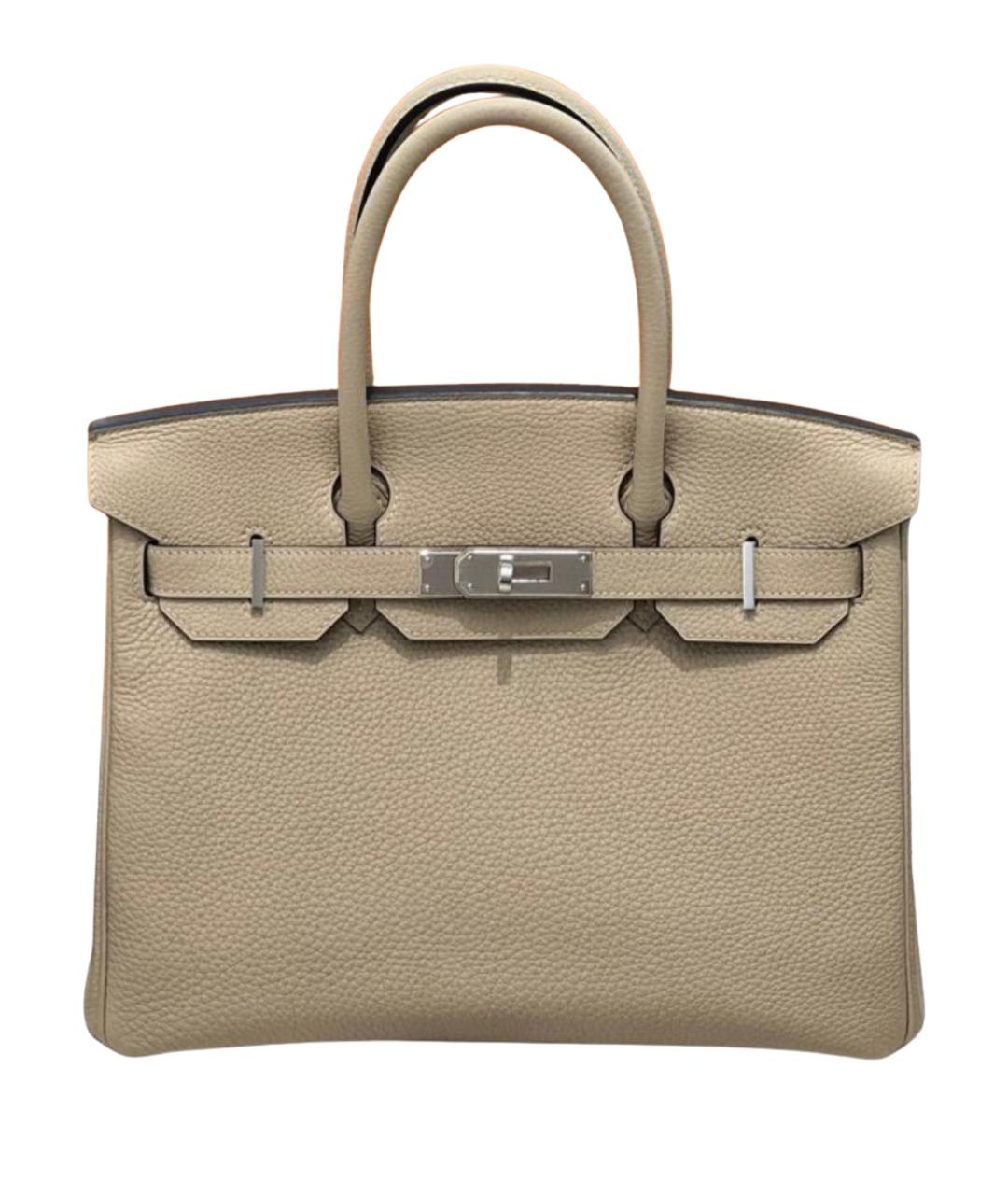 HERMES Бежевая кожаная сумка с короткими ручками, фото 1