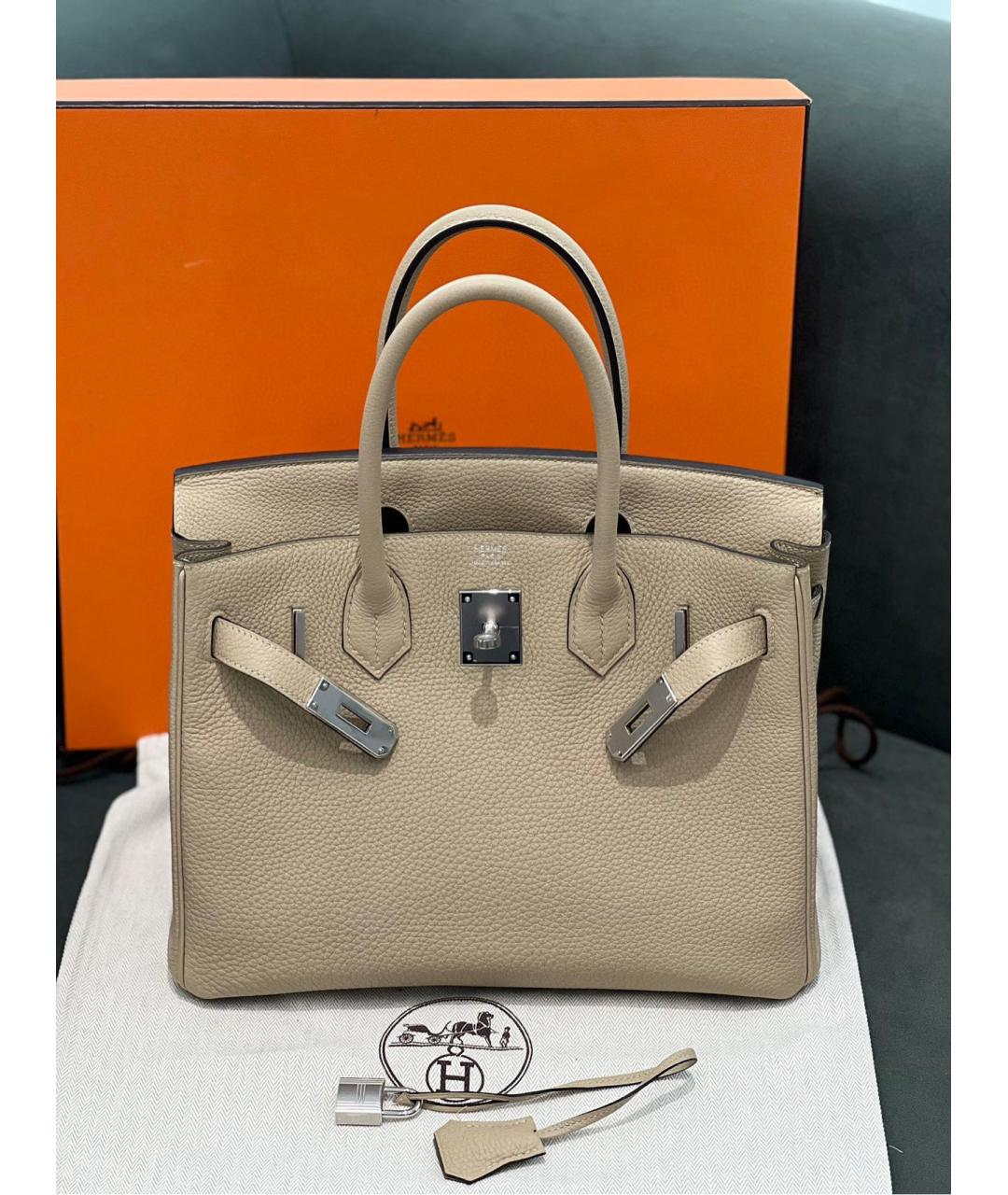 HERMES Бежевая кожаная сумка с короткими ручками, фото 4