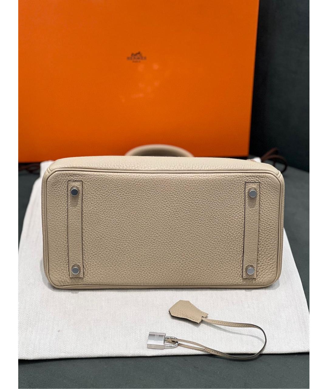 HERMES Бежевая кожаная сумка с короткими ручками, фото 3