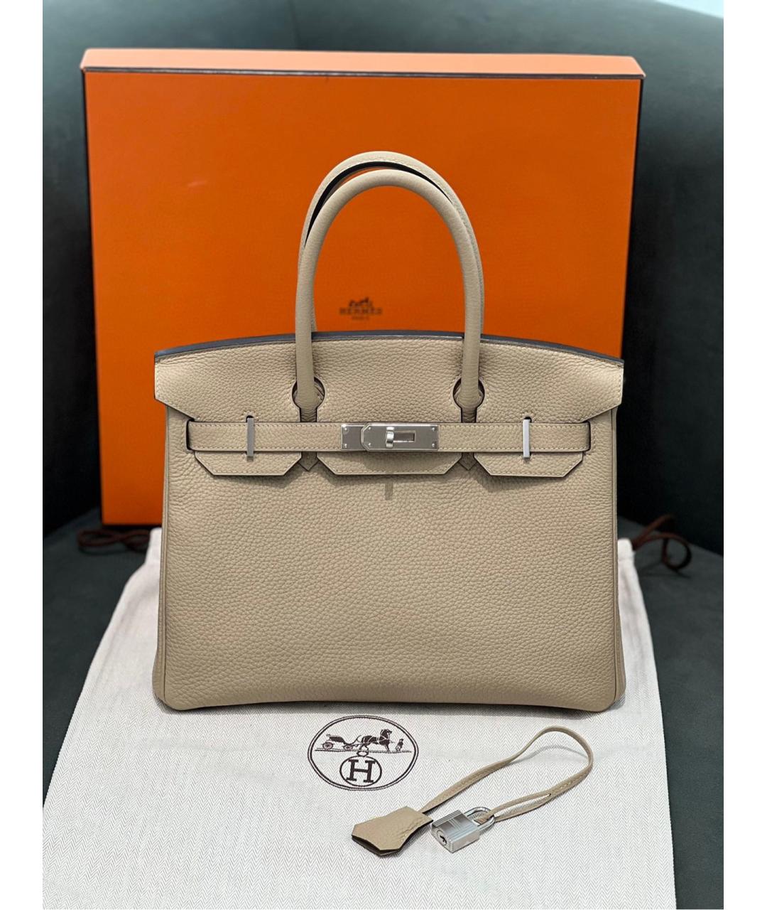 HERMES Бежевая кожаная сумка с короткими ручками, фото 6
